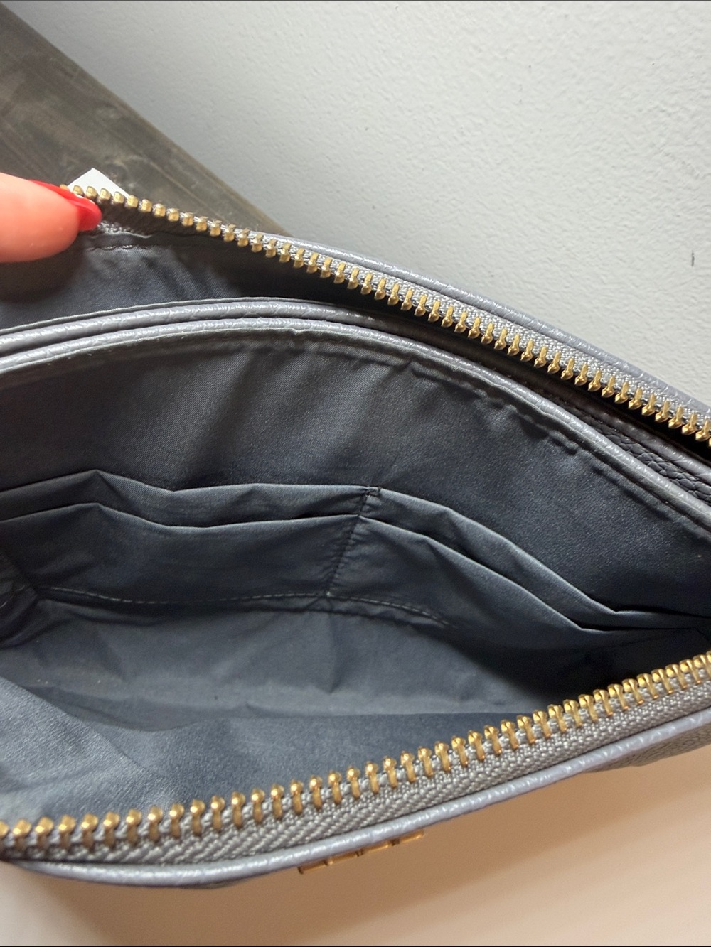 Freshly Picked Pebbled Charcoal Gray Wristlet with Gold Logo - Picture 6 of 9